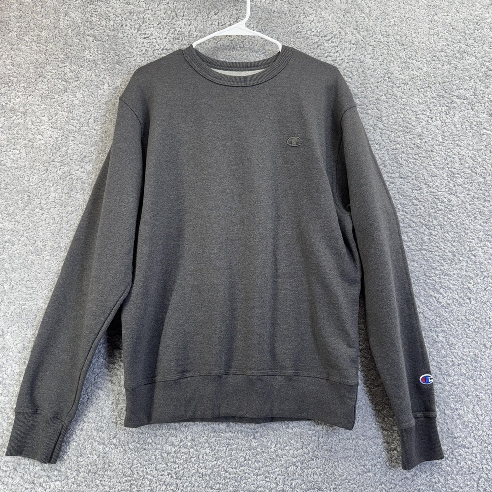 Champion Sweatshirt Mens Medium Gray Crewneck Fleece Pullover Athletic‎ Logo